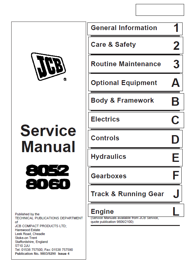 Manual de Reparación Excavadora Midi JCB 8052, 8060
