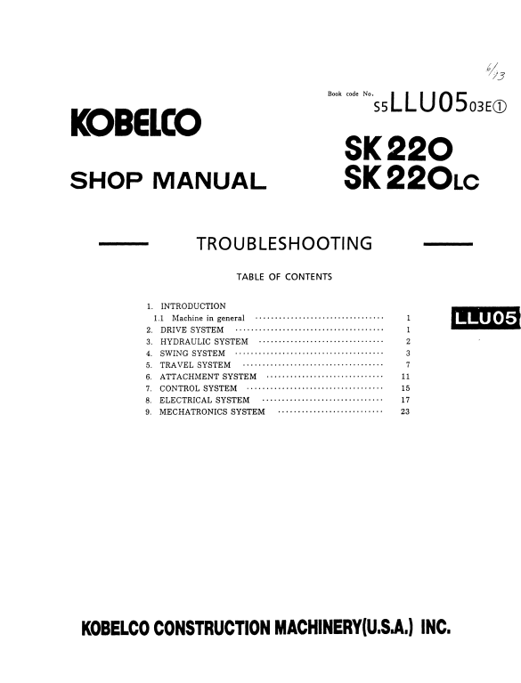 Manual de Reparación Excavadora Kobelco SK220, SK220LC