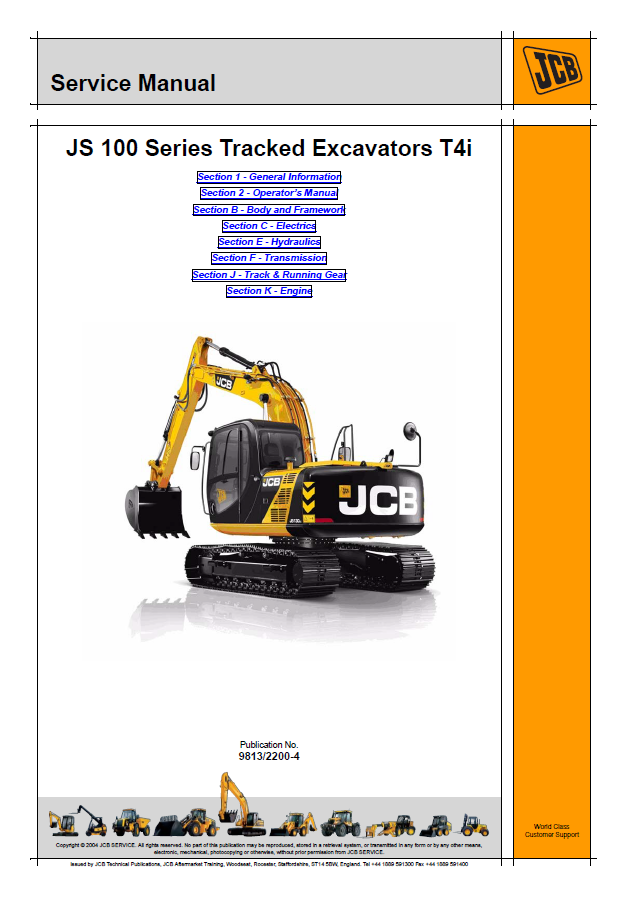 Manual de Servicios Excavadora sobre Orugas JCB JS 100 T4i