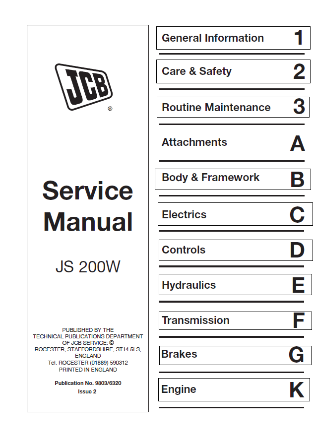 Manual de Servicios Excavadora sobre Ruedas JCB JS200W