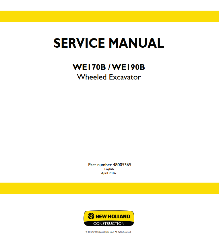 Manual de Reparación Excavadora sobre Ruedas New Holland WE170B, WE190B