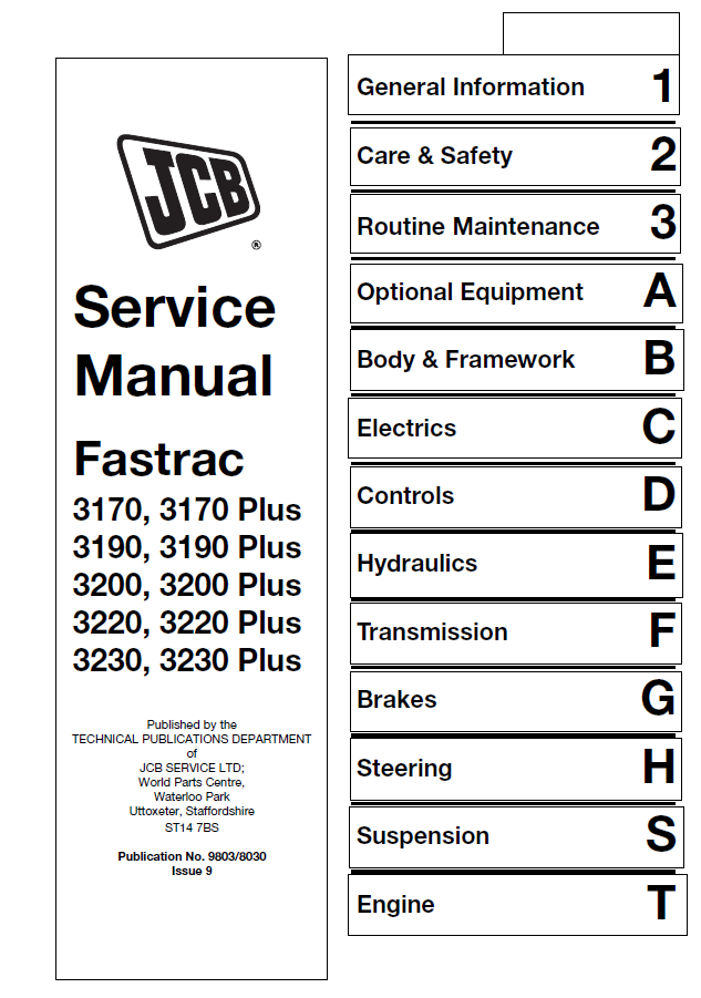 Manual de Reparación Fastrac JCB 3170 Plus TO 3230 Plus