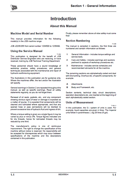 Manual de Reparación Excavadora JCB JZ235 JZ255 TIER III AUTO