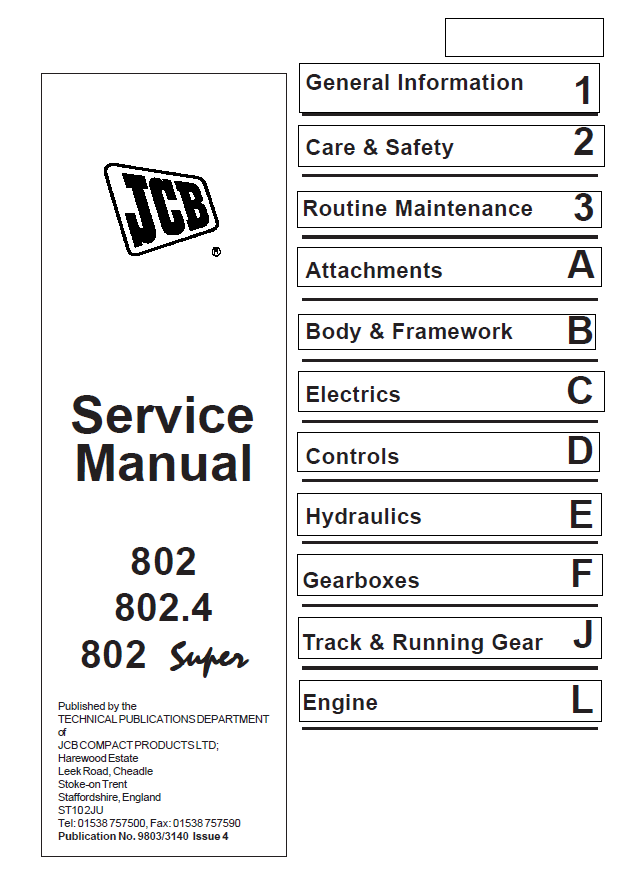 Manual de Reparación JCB Mini Excavadora 802 802.4 802