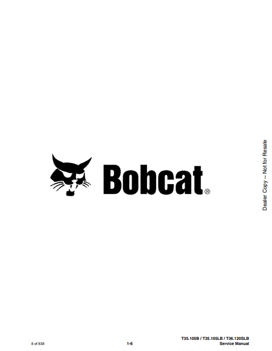 Manual de Reparación Manipulador Telescopico Bobcat T35.105B, T35.105LB, T36.120SLB, T36.120SLB