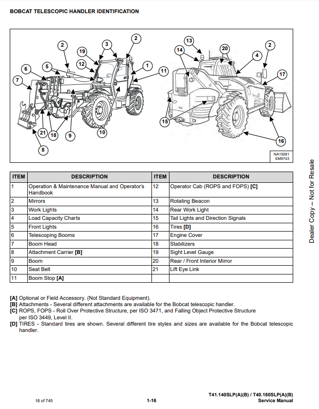 Manual de Reparación Manipulador Telescopico Bobcat T41.140SLPA, T41.140SLPB, T40.180SLPA, T40.180SLPB