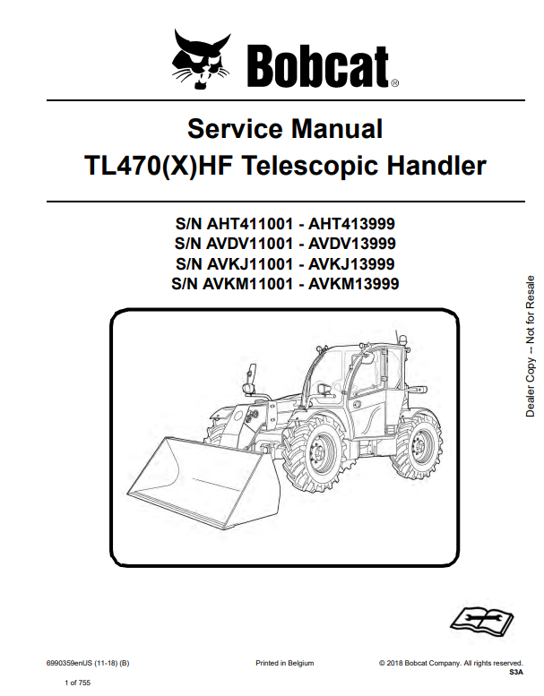 Manual de Reparación Manipulador Telescopico Bobcat TL470(X)HF
