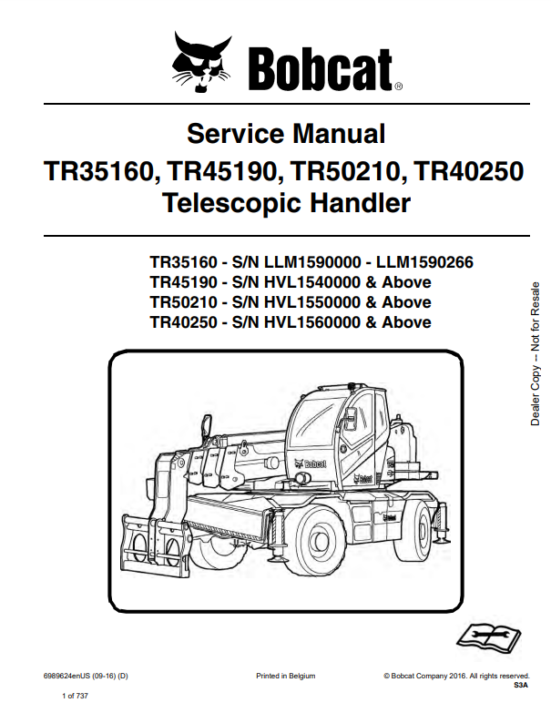 Manual de Reparación Manipulador Telescopico Bobcat TR35160, TR45190, TR50210, TR40250