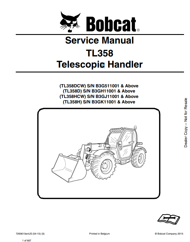 Manual de Reparación Manipulador Telescopico Bobcat serie TL358