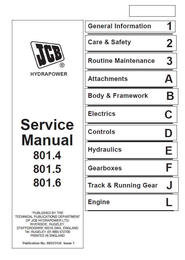 Manual de Reparación Mini Excavadora JCB 801.4 801.5 801.6