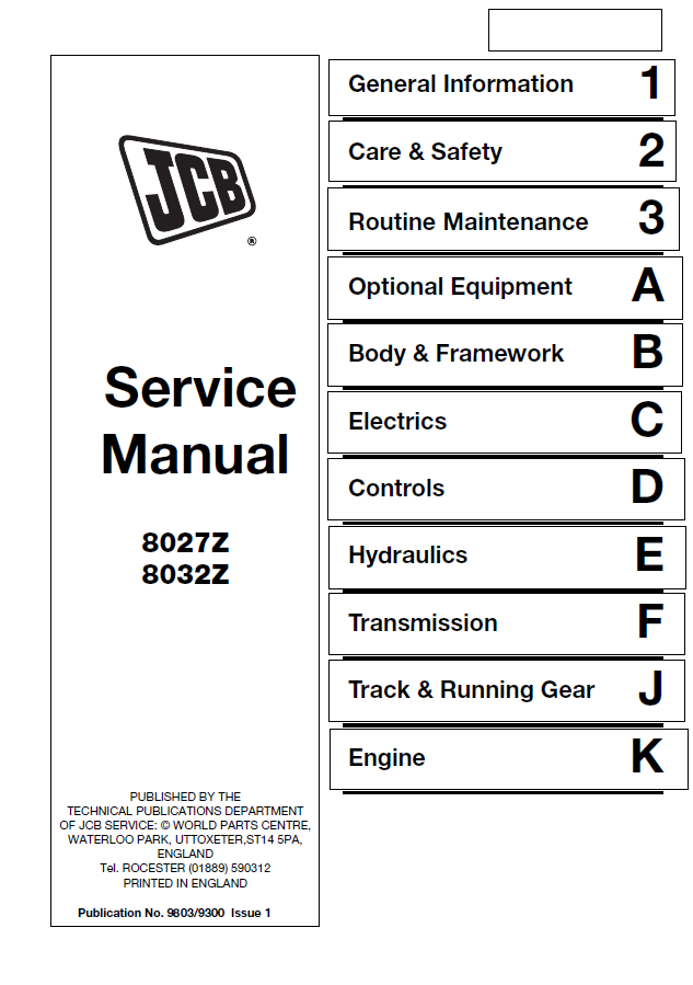 Manual de Reparación Mini Excavadora JCB 8027Z, 8032Z