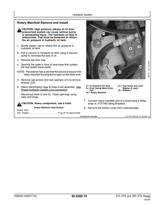Manual de Reparación Mini Excavadora John Deere 27C ZTS - 35C ZTS