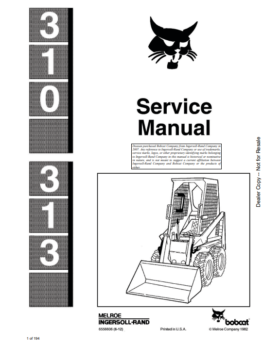 Manual de Reparación Minicargador Bobcat 310, 313