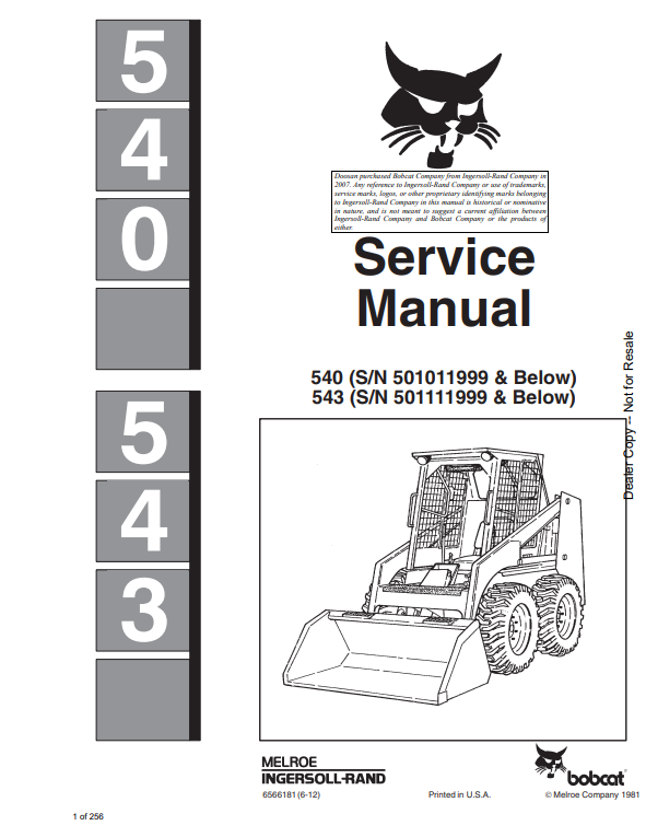 Manual de Reparación Minicargador Bobcat 540, 543