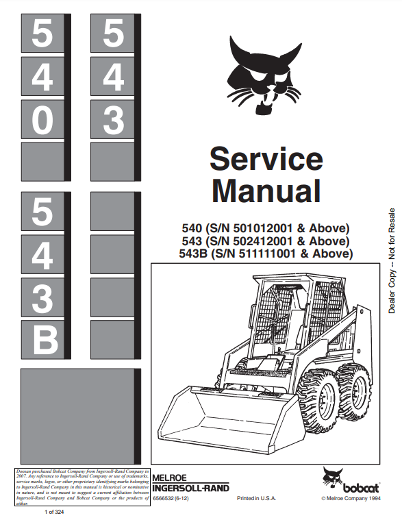 Manual de Reparación Minicargador Bobcat 540, 543, 543B