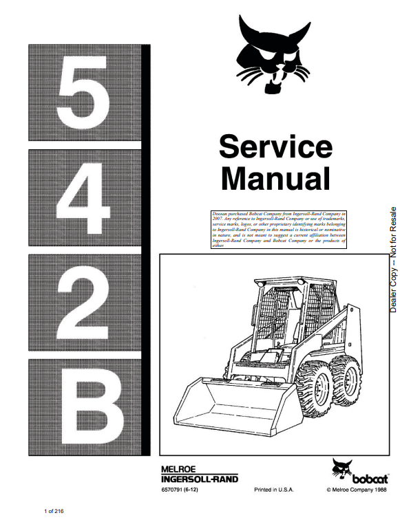 Manual de Reparación Minicargador Bobcat 542B
