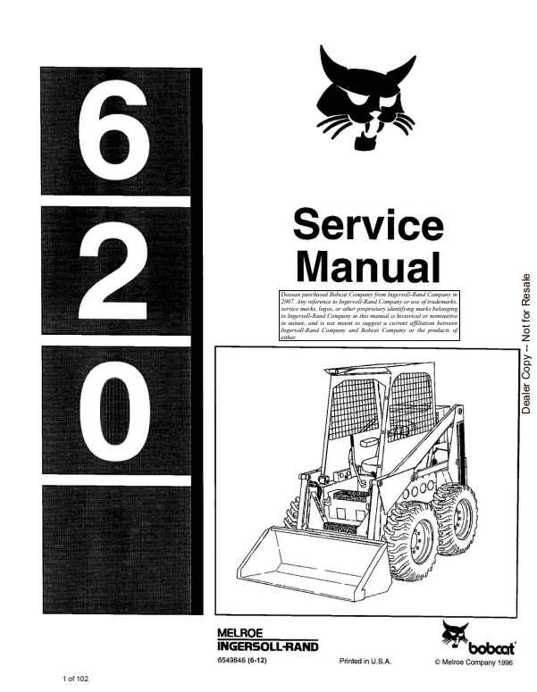 Manual de Reparación Minicargador Bobcat 620