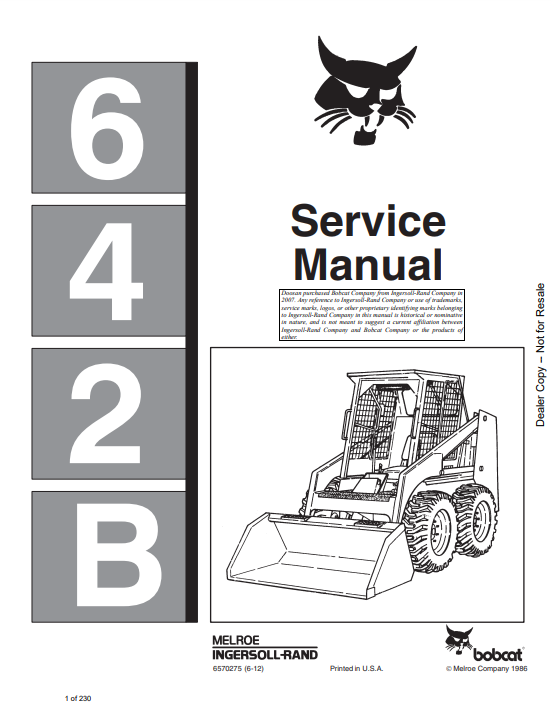 Manual de Reparación Minicargador Bobcat 642B