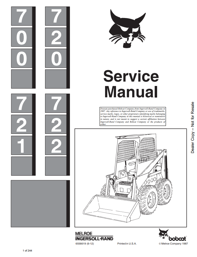 Manual de Reparación Minicargador Bobcat 700, 720, 721, 722