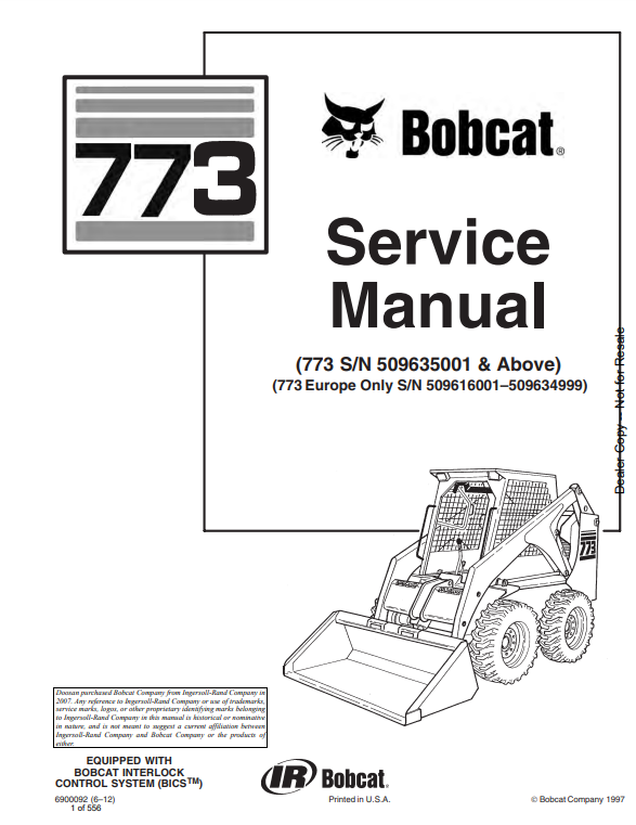 Manual de Reparación Minicargador Bobcat 773