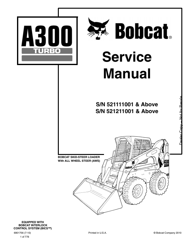 Manual de Reparación Minicargador Bobcat A300 Turbo
