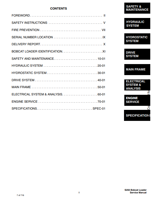 Manual de Reparación Minicargador Bobcat S250, S300 (Turbo)