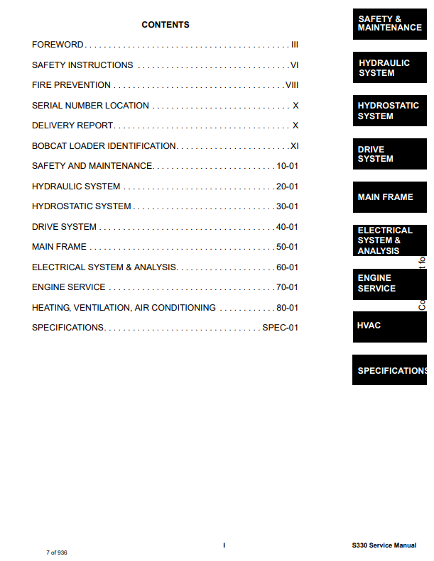 Manual de Reparación Minicargador Bobcat S330