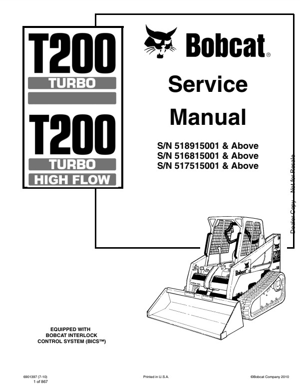 Manual de Reparación Minicargador Bobcat T200 Turbo