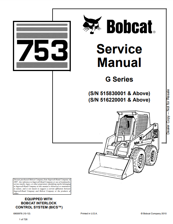 Manual de Reparación Minicargador Bobcat serie 753G