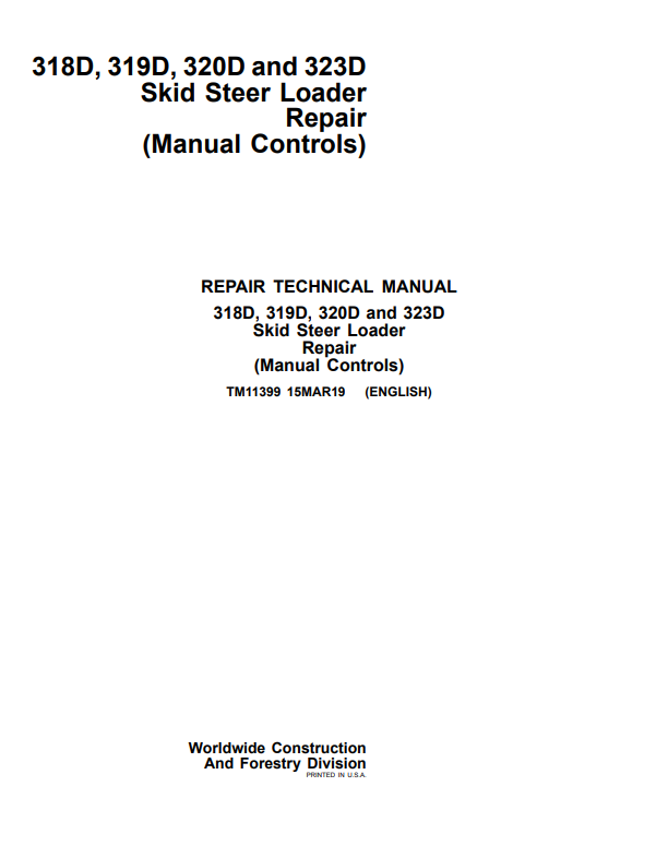 Manual de Reparación Minicargador John Deere 318D, 319D, 320D, 323D