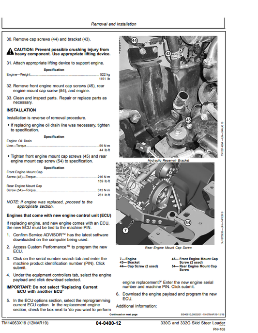 Manual de Reparación Minicargador John Deere 330G - 332G