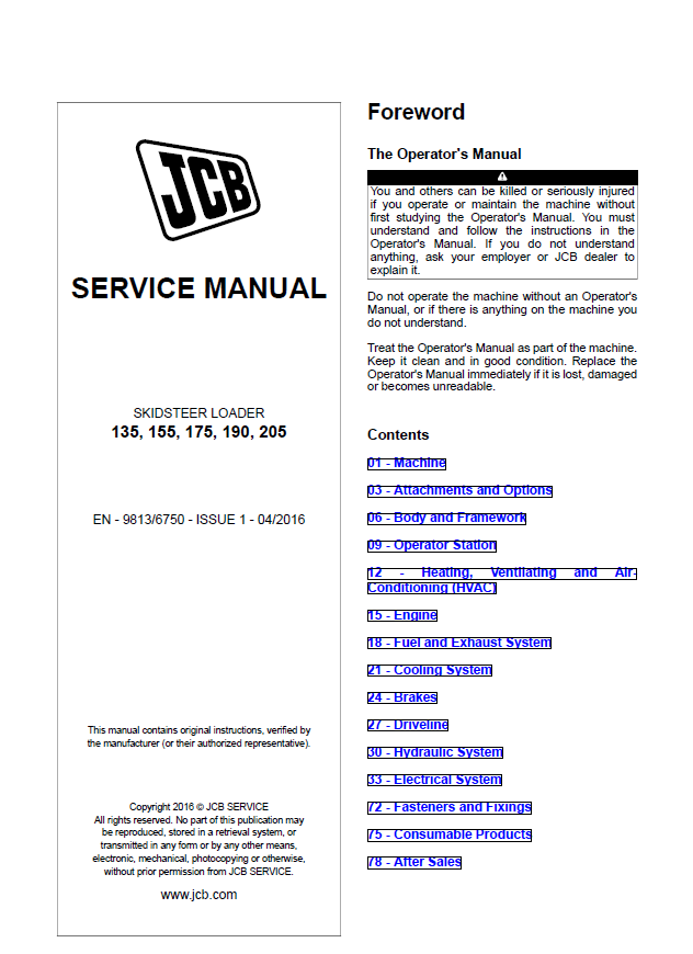 Manual de Reparación Minicargadores JCB 135, 155, 175, 190, 205