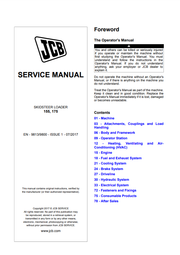 Manual de Reparación Minicargadores JCB 155, JCB 175