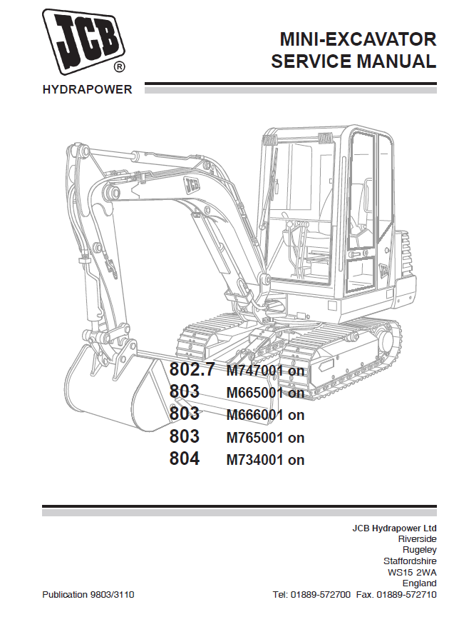 Manual de Reparación Miniexcavadora JCB 802.7 803 804