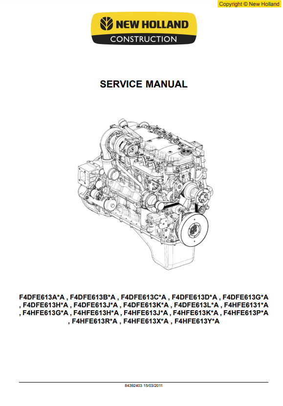Manual de Reparación Motor New Holand Series F4D , F4H
