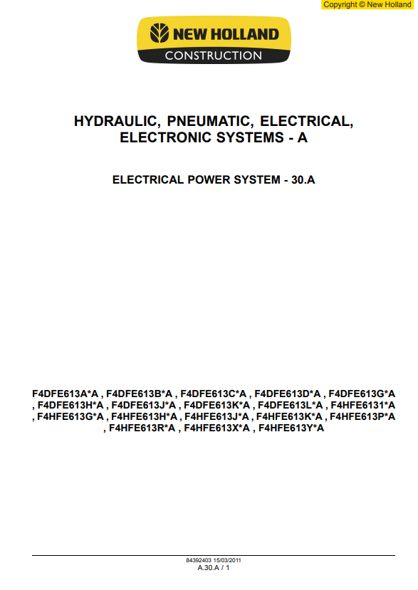 Manual de Reparación Motor New Holand Series F4D , F4H