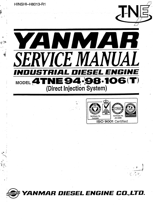 Manual de Reparación Motor Yanmar 4TNE94, 4TNE98, 4TNE106 (relacionado con productos Hyundai)