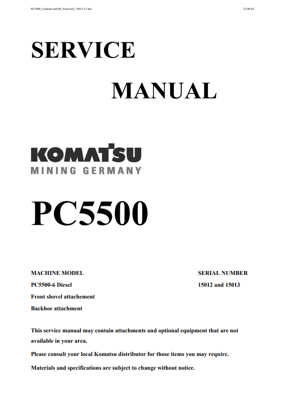 Manual de Reparacion Pala Minera Komatsu PC5500
