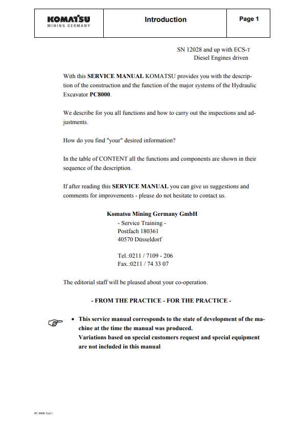Manual de Reparación Pala Minera Komatsu PC8000