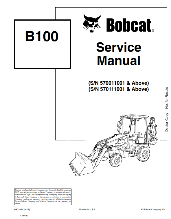 Manual de Reparación Retroexcavadora Bobcat B100