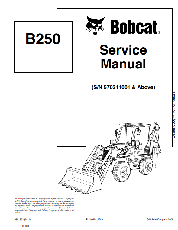Manual de Reparación Retroexcavadora Bobcat B250