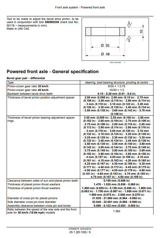 Manual de Reparación Sistema de Ejes Tractor New Holland T4.85, T4.95, T4.105, T4.115