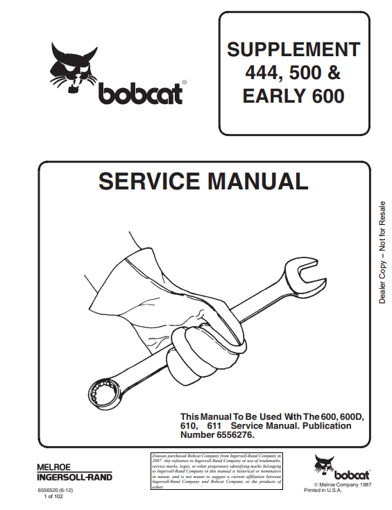 Manual de Reparación Suplemento Minicargador Bobcat Suplemento 444 500 600