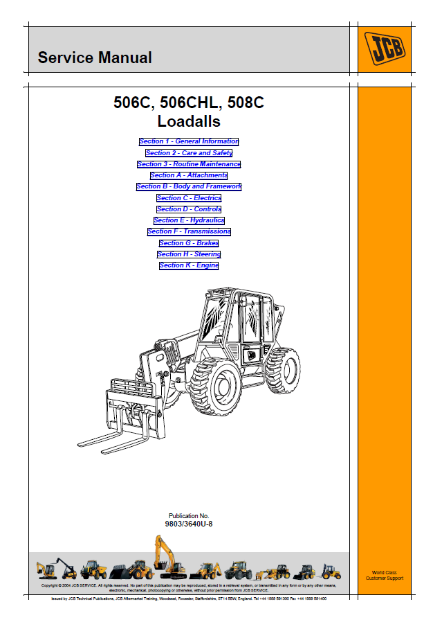 Manual de Reparación Telehandler JCB 506C, 506CHL, 508C