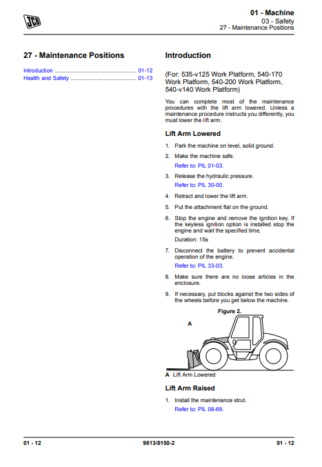 Manual de Reparación Telehandler JCB 535-v125, 540-170, 540-200, 540-v180