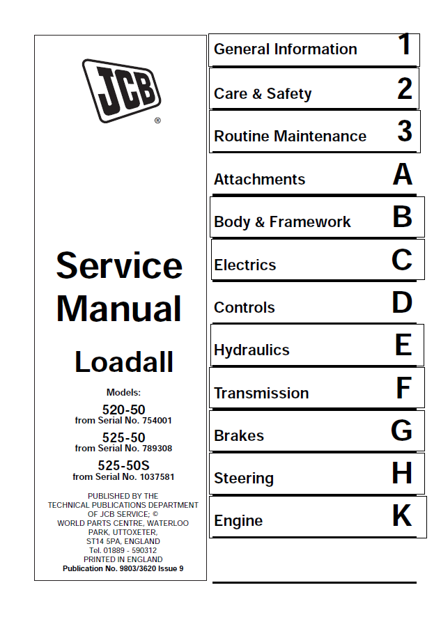 Manual de Reparación Telehandler JCB Series 520-50, 525-50, 525-50s