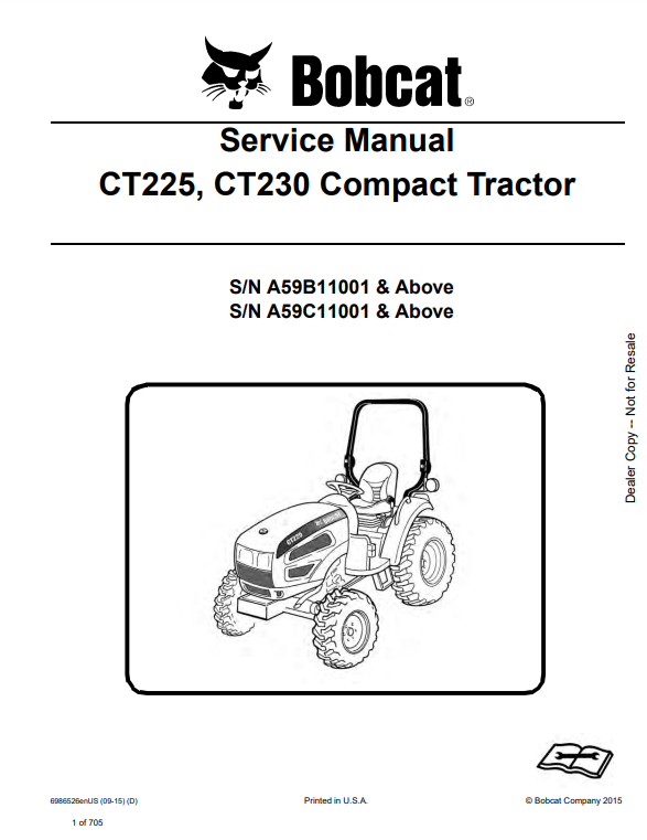 Manual de Reparación Tractor Compacto Bobcat CT225, CT230