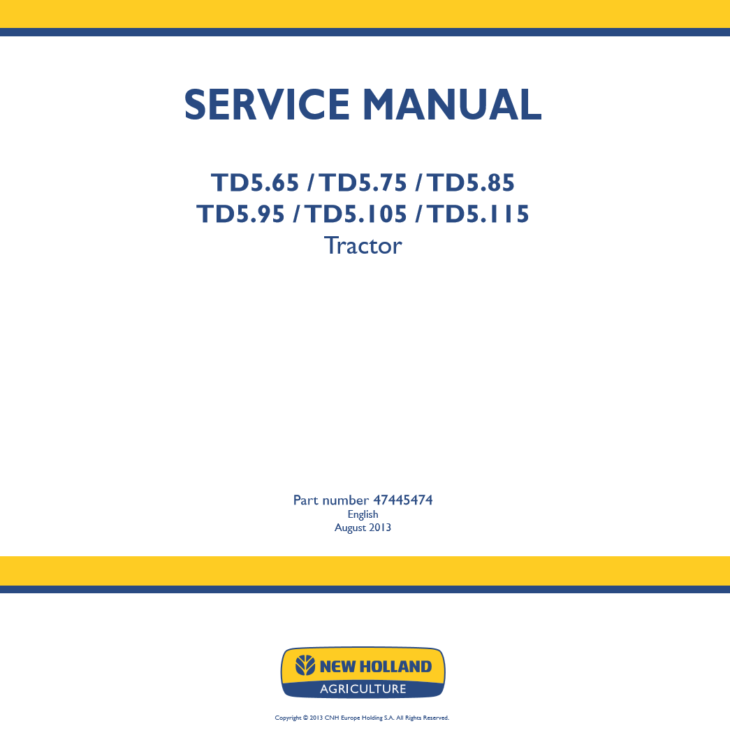Manual de Reparación Tractor New Holland TD5.105, TD5.115, TD5.65, TD5.75, TD5.85, TD5.95