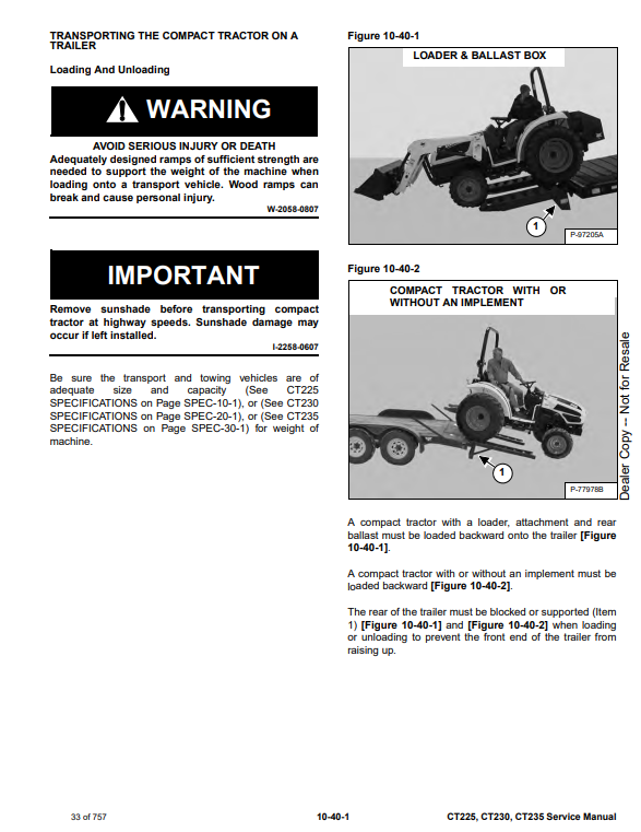 Manual de Reparación Tractores Bobcat CT225, CT230, CT235