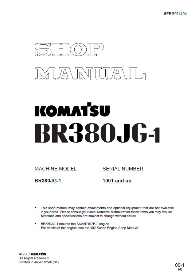 Manual de Reparación Trituradora Movil Komatsu BR380JG-1